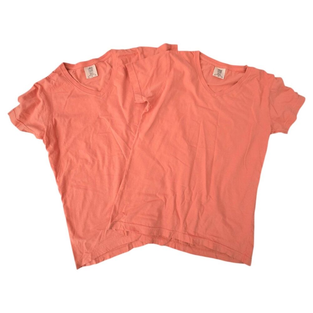 Comfort Colors 2 Pack Coral Tee Shirt Size M Soft Cotton EUC